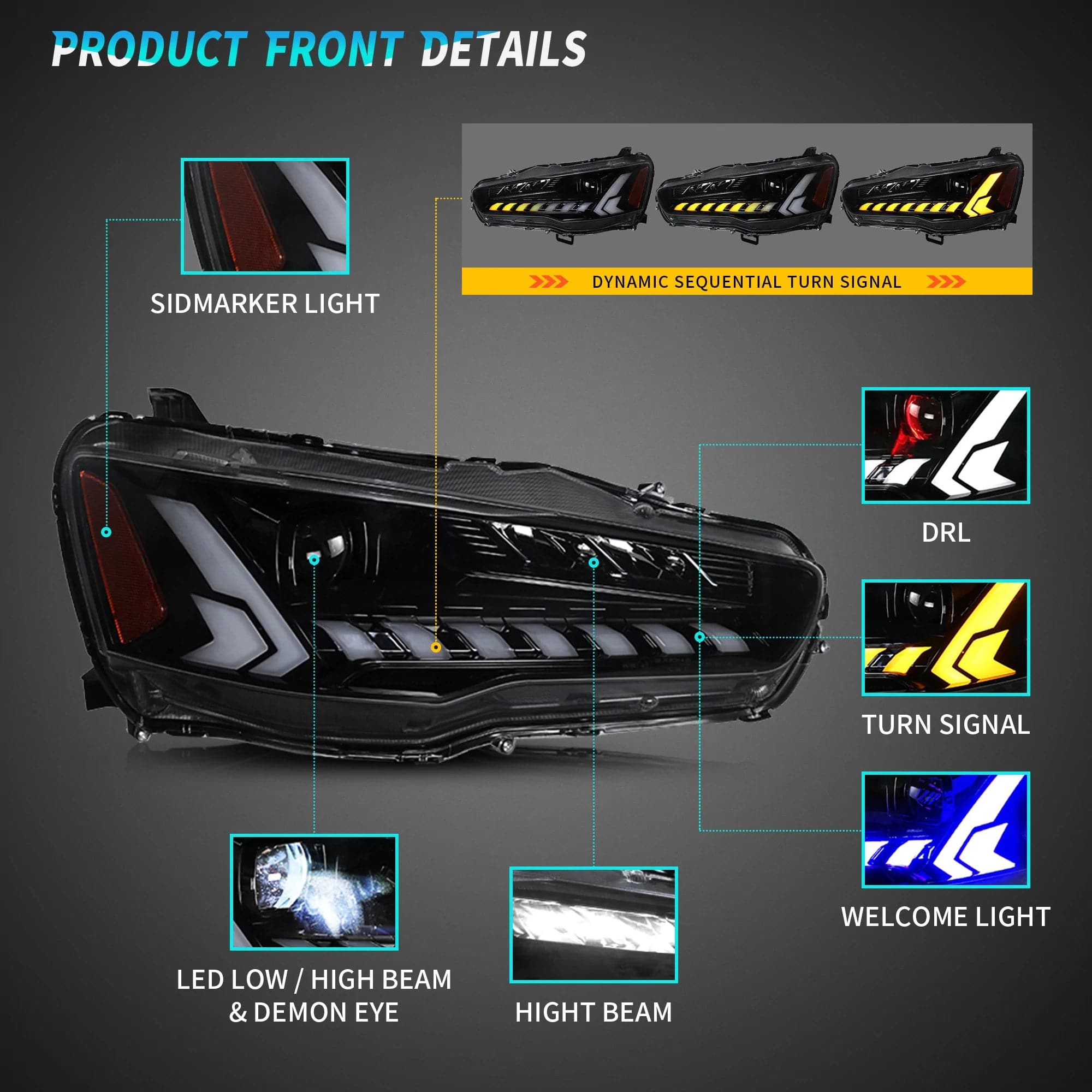 2007-2017 MITSUBISHI LANCER V2 SEQUENTIAL LED HEADLIGHTS