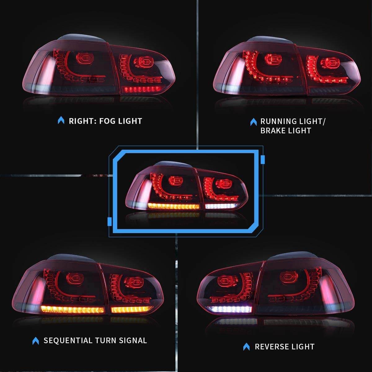 2008-2013 VW GOLF MK6R STYLE SEQUENTIAL LED TAIL LIGHTS