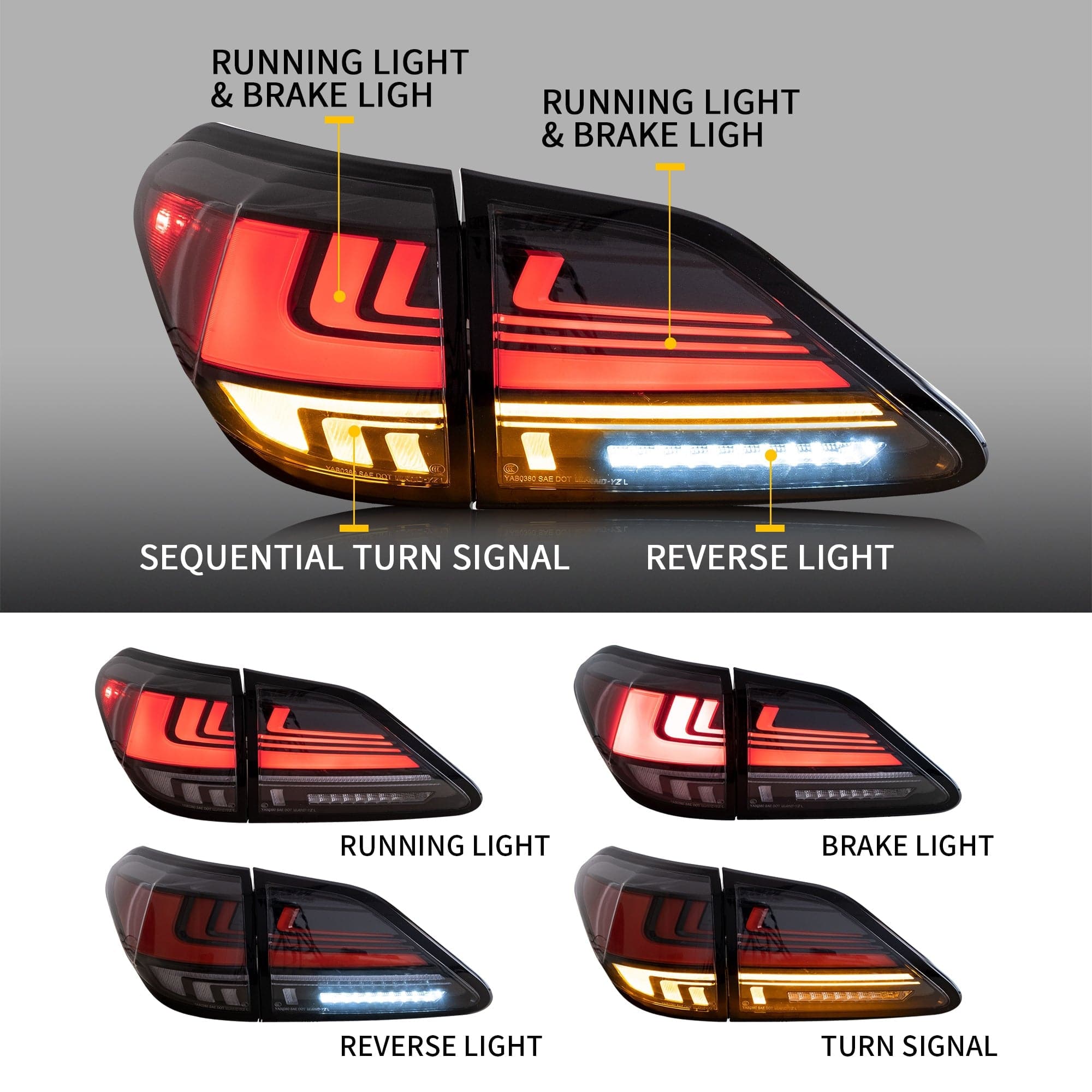 2009-2014 LEXUS RX270 RX330 RX350 RX450H LED DYNAMIC TAIL LIGHTS